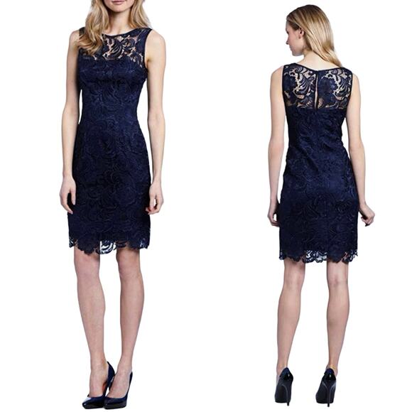 Adrianna Papell Dresses & Skirts - Adrianna Papell Special Occasion Navy Blue Lace Sleeveless Sheath Dress Size 8